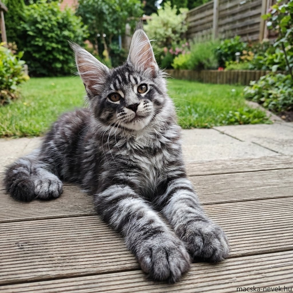Maine Coon Polydactyl – A teraszon fekszik